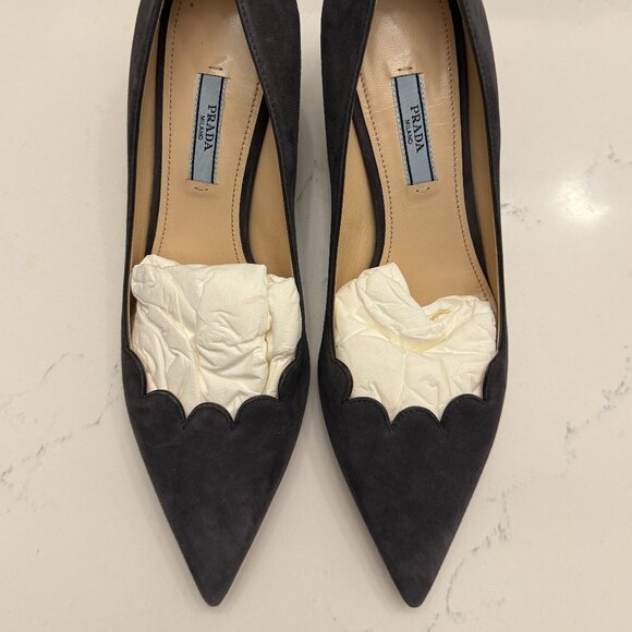 Prada Kitten Heel Gray Suede Size 38 - Picture 1 of 13